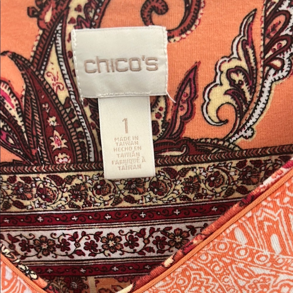 Chico's Women's Red and Orange Patchwork Blouse - Picture 2 of 12